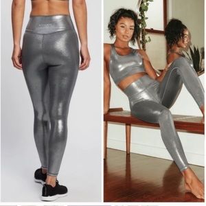 All Fenix Silver Racerback Sports Bra + Silver Metallic High Rise 7/8 Leggings
